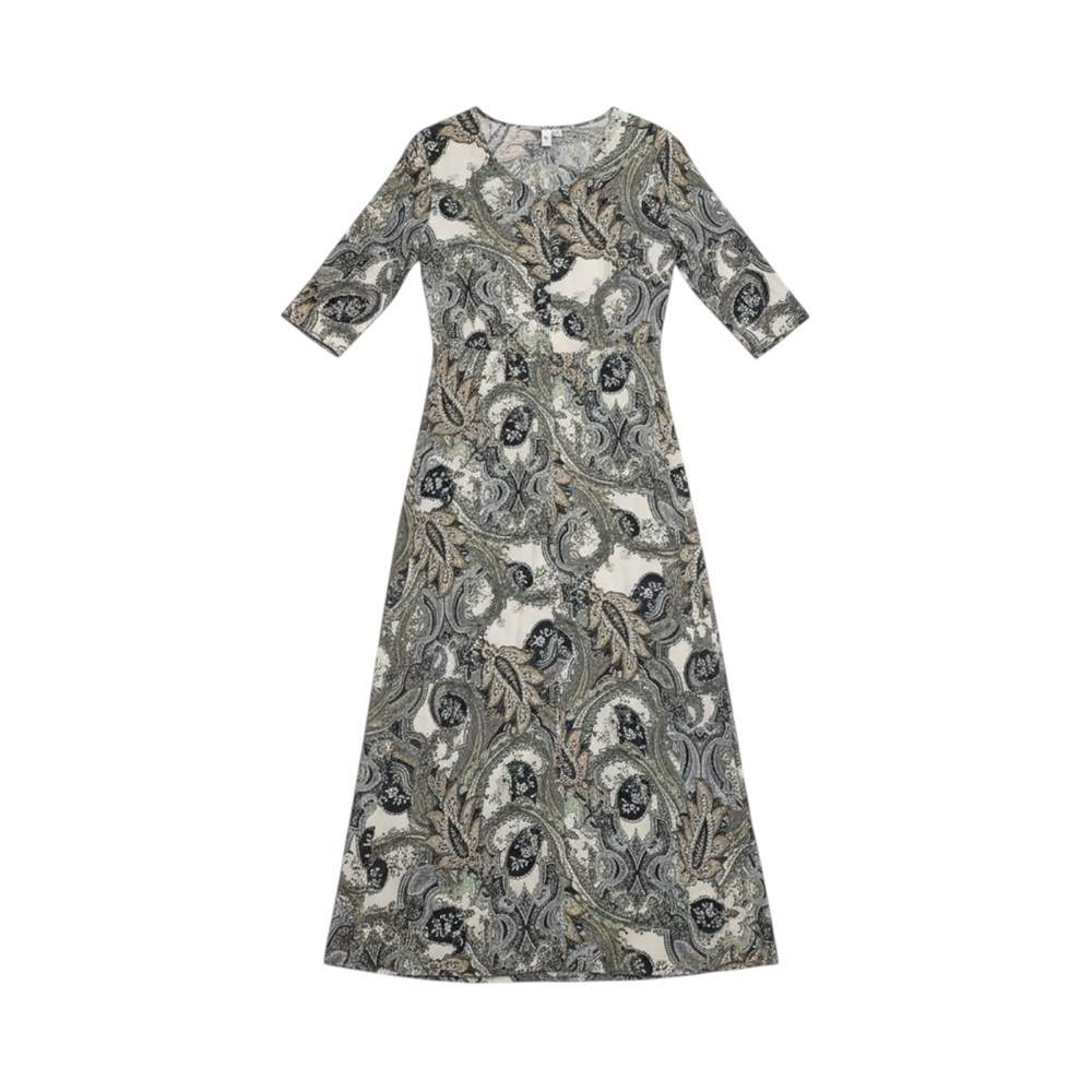 Jules & Leopold Paisley‎ Maxi Dress Size Small Neutral Multicolour V-Neck Slit